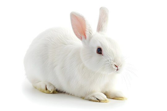 Happy, cute white rabbit isolated on a white background, suitable for Easter celebrations or as a pet illustration.