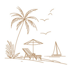 Summer vacation concept, Banner of beach chairs and accessories on the beach, illustration