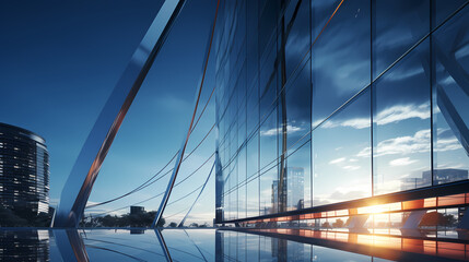 Obraz premium 3D rendering of glass office building, futuristic architecture