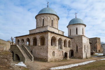 Ancient Assumption Church in the Ivangorod fortress on a March day. Leningrad oblast, Russia - 766122230