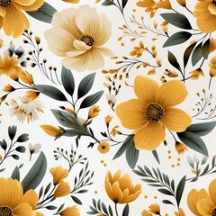 Yellow floral elements on white background