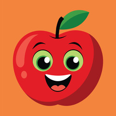 Smiling apple with eyes cute funny apple fruit cartoon style vector design illustration