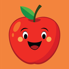 Smiling apple with eyes cute funny apple fruit cartoon style vector design illustration