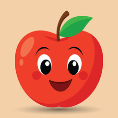 Smiling apple with eyes cute funny apple fruit cartoon style vector design illustration