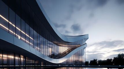 Naklejka premium 3D rendering of glass office building, futuristic architecture