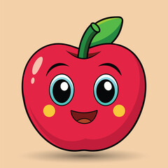 Smiling apple with eyes cute funny apple fruit cartoon style vector design illustration