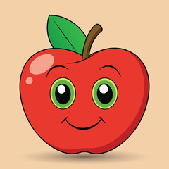 Smiling apple with eyes cute funny apple fruit cartoon style vector design illustration