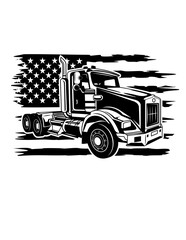 US Semi Truck | Loading Vehicle | Driver | Truck Driver | Trucker | Distressed Flag | Big Truck | USA Flag | Original Illustration | Vector and Clipart | Cutfile and Stencil