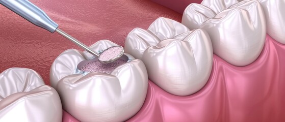 Closeup on a dental procedure where plaque is being removed from teeth, illustrating oral health progress , super detailed