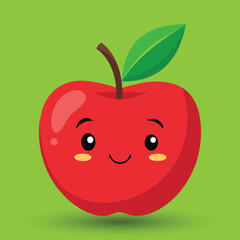 Smiling apple with eyes cute funny apple fruit cartoon style vector design illustration