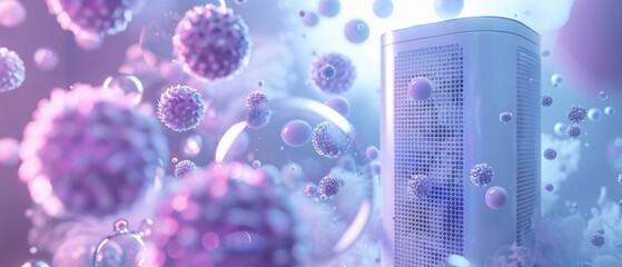 Concept art of air purifiers creating a bubble shield to cleanse the air of allergens , 3D illustration - obrazy, fototapety, plakaty