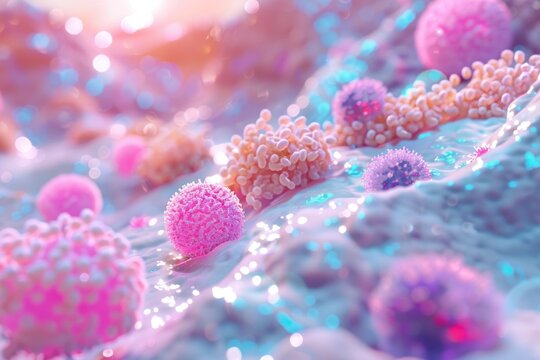 A microscopic exploration of skin cells, illuminated by nextgen skin brightening methods , 3D illustration
