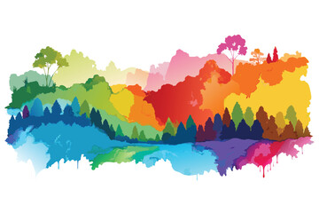 Realistic multicolored watercolor panoramic texture on a white background