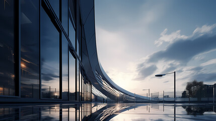 3D rendering of glass office building, futuristic architecture