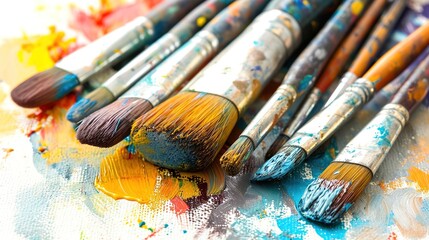 Obraz premium Artist canvas coated in oil paints and paintbrushes