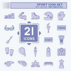 Sport Icon Set in trendy two tone style isolated on soft blue background