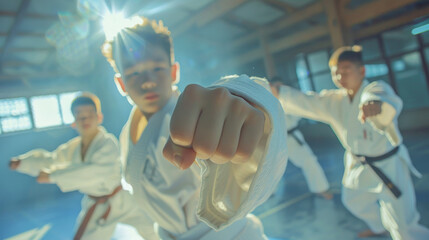 Young Karate fighters in karate school