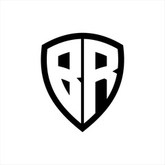 BR monogram logo with bold letters shield shape with black and white color design