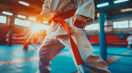 Young Karate fighters in karate school - obrazy, fototapety, plakaty