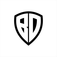 BD monogram logo with bold letters shield shape with black and white color design