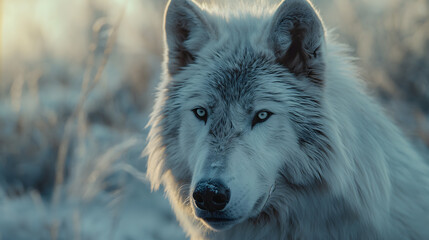 Majestic White Wolf in Snowy Wilderness - A Portrait of Wild Beauty