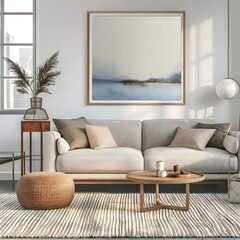 Serene Living Room Interior Bathed in Warm Natural Light