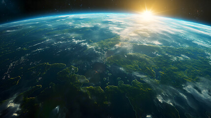 Fototapeta na wymiar Breathtaking View of Sunrise Over Earth's Horizon from Space