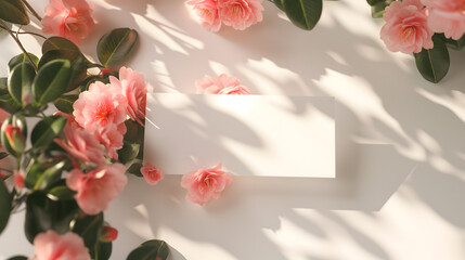Elegant Camellia Flowers with Soft Shadows on Blank Card