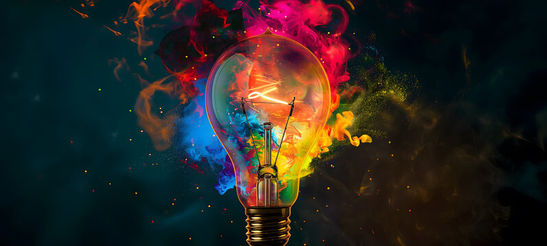 Explosive Creativity: A Lightbulb Bursting with Colorful Smoke