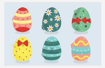Easter holiday, which is depicted with a vector illustration of rabbits and eggs that have been painted with cute motifs