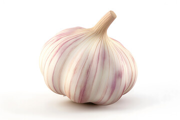 Obraz premium Close-up View of a Single Fresh Garlic Bulb on White Background