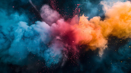 Naklejka premium Colorful Explosion of Powder Dust Against Dark Background