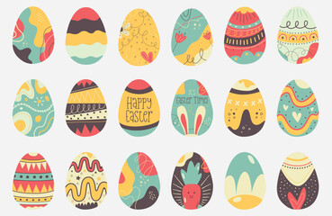 Easter holiday, which is depicted with a vector illustration of rabbits and eggs that have been painted with cute motifs