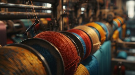 Obraz premium Textile machine with colors threads industrial