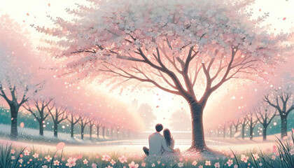 桜並木と恋人