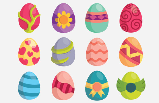 Easter holiday, which is depicted with a vector illustration of rabbits and eggs that have been painted with cute motifs