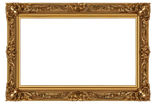 Decorative vintage frames and borders, Gold photo frame with corner for picture, isolated on transparent background generative ai