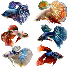 Fototapeta premium Clipart illustration featuring a various of betta fish on white background. Suitable for crafting and digital design projects.[A-0003]