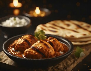 Traditional Bangladeshi Testy food chicken tandoori and Tikka with garlic naan. - obrazy, fototapety, plakaty
