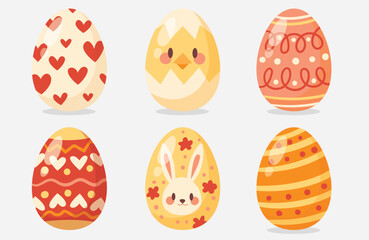 Easter holiday, which is depicted with a vector illustration of rabbits and eggs that have been painted with cute motifs