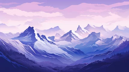 Deurstickers Flat mountains landscape. Winter beautiful blue mountains landscape with a forest. Snowy mountains and slopes, winter evening and morning landscape, sunset, sunrise at europe switzerland. © ribelco
