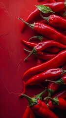 Vibrant red chili peppers arranged against a red background, generative AI