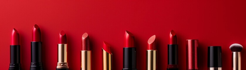 Red Lipstick and Makeup against a red backdrop, generative AI