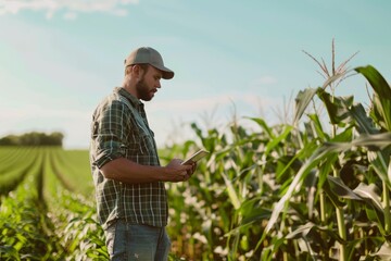 Naklejka na ściany i meble Smart Farming: Digital Crop Management in Corn Field