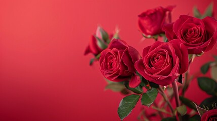 Red Roses against a solid red background, generative AI