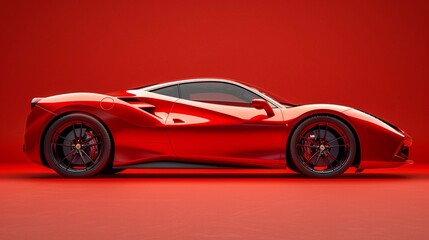 Red Sports Car against a vibrant red background, generative AI