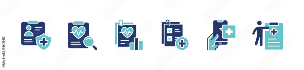 Wall mural health care diagnosis prescription clipboard icon set medical check-up report document vector illust