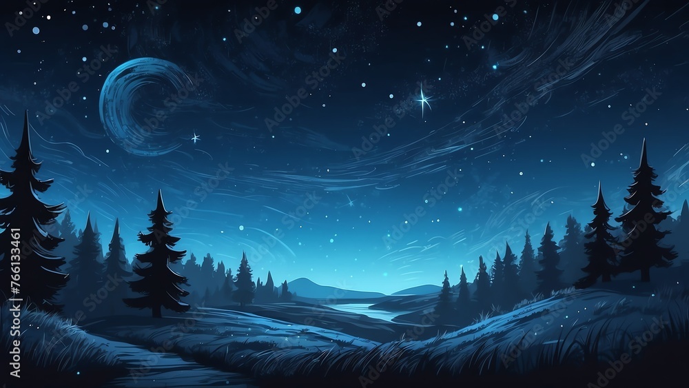 Wall mural blue theme texture of a dark starry night sky kids illustration concept background quirky from gener