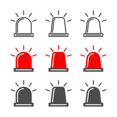 vector set of flasher siren, police or ambulance flasher, alarm or emergency signal