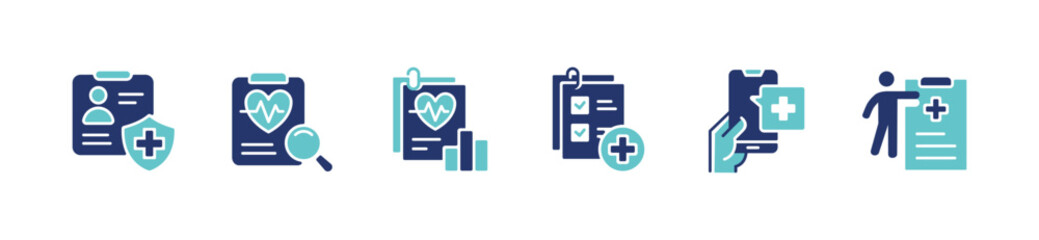 health care diagnosis prescription clipboard icon set medical check-up report document vector illustration for web and app